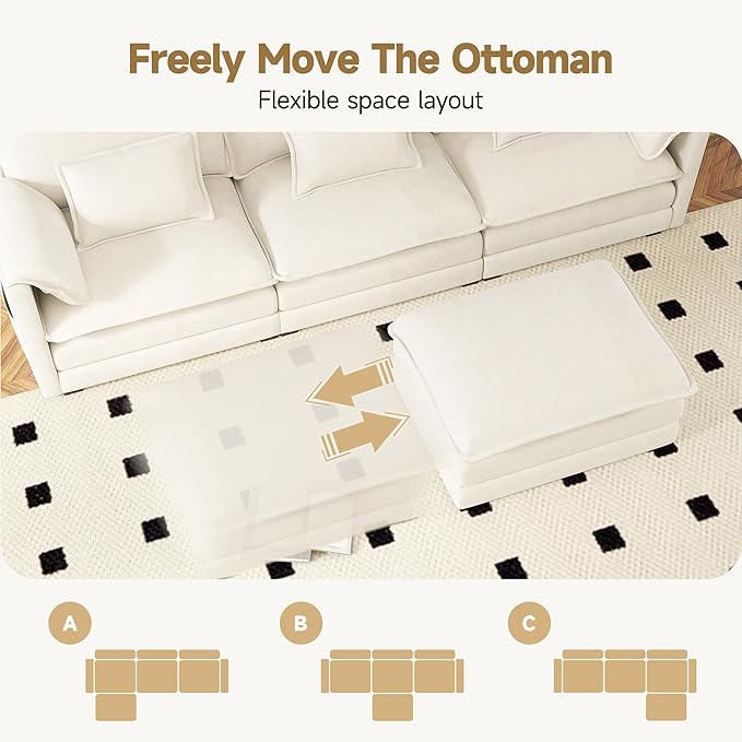 Real Relax 34.9'' Modular Sectional Sofa, Single Seat Without Armrest Chenille Convertible Couch with Movable Ottoman, 2 Pillows for Living Room, Office and Leisure Places, Beige