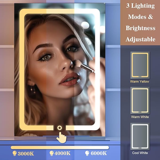 47'' Large Vanity Desk with Mirror and Lights, 7 Drawers, 8 Storage Shelves Vanity Table, Big Makeup Vanity Desk with 3 LED Lighting Modes, Vanity Dresser with Outlet, Sliding Mirror (White)