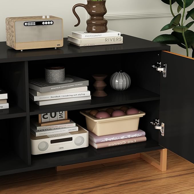 AIEGLE Modern TV Stand for 75+ Inch TVs, 70.9" W Entertainment Center with 2 Doors & Cable Management, Media Console Cabinet, Dark