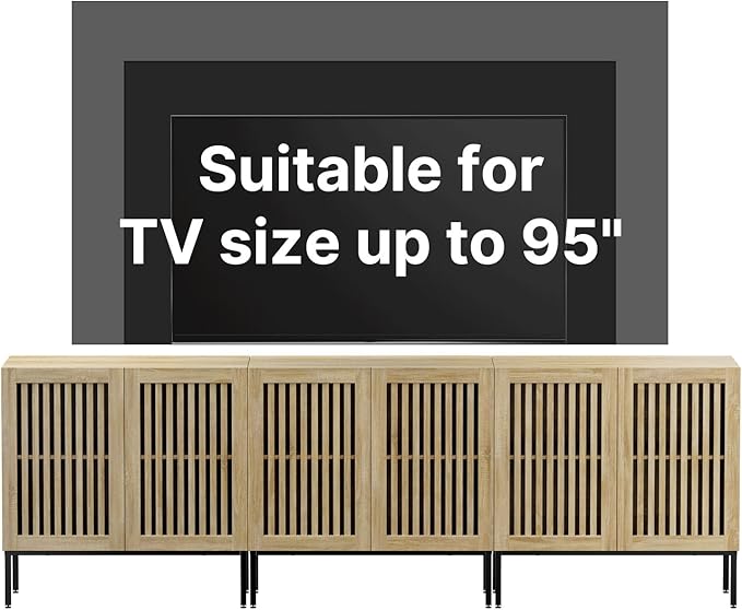 Farmhouse TV Stand for TVs up to 95 inch, 3 in 1 Entertainment Center TV Console with Storage Cabinets and Metal Base,Media Console for Living Room,Oak