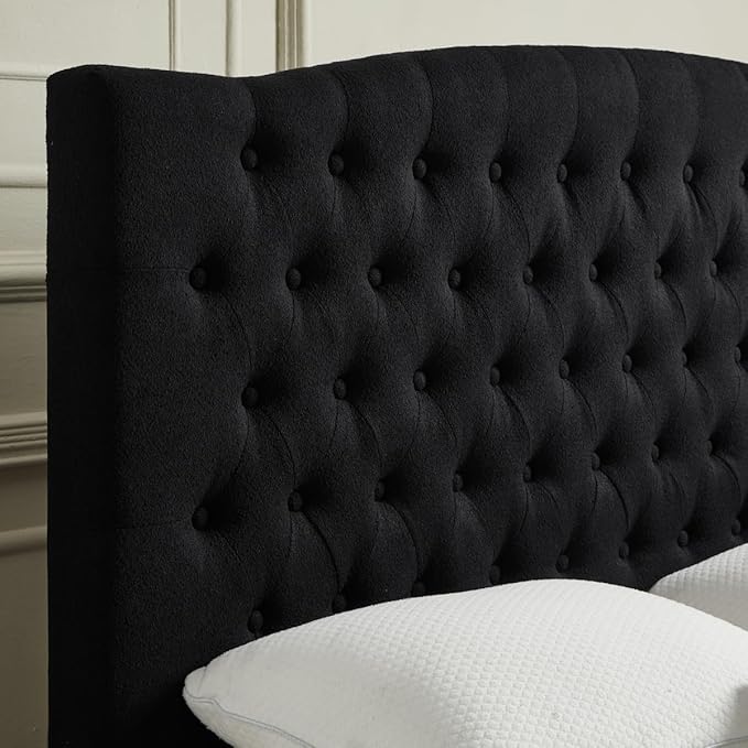 24KF Boucle Upholstered Tufted Button King Headboard and Comfortable Fashional Padded King/California King Size headboard,6025-K-Boucle-Black