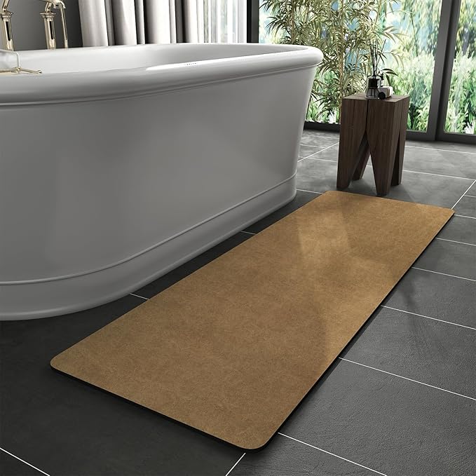MontVoo -Bath Mat Rug-Rubber Backing Non Slip Quick Dry Absorbent Thin Bathroom Rugs Fit Under Door-Faux Suede Surface Bathroom Floor Mats-Shower Rug for in Front of Bathtub Shower Camel 24"X70"