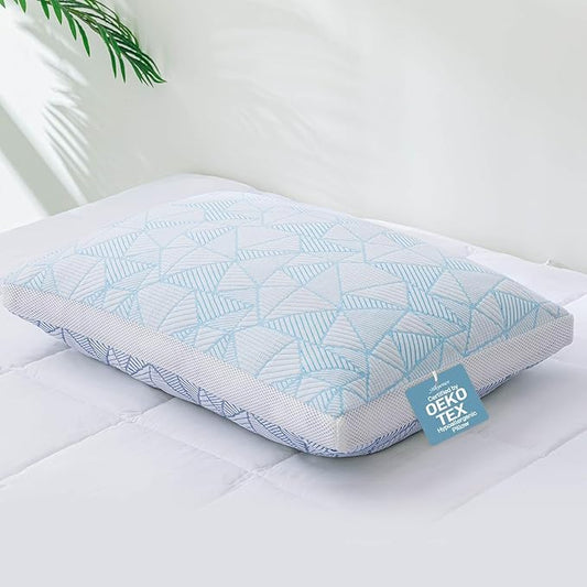 Shredded Memory Foam Cooling Soft Bamboo Viscose Pillow Queen Size, Adjustable Hypoallergenic Pillow for Back, Stomach or Side Sleeper, Oeko-TEX Certified