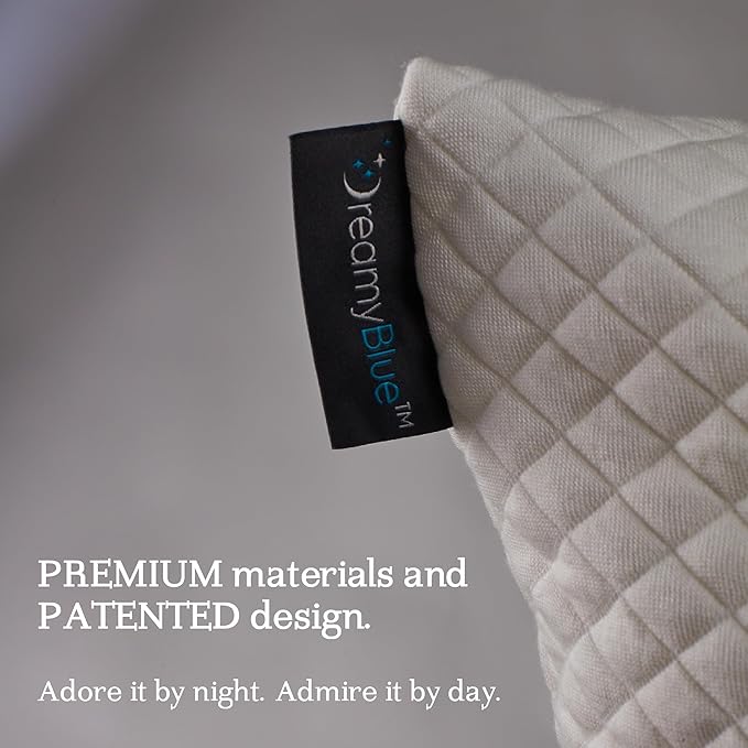 DreamyBlue Signature Pillow w/Adjustable Loft • Shredded Memory Foam Fill • Neutral Alignment for Side, Back, and Stomach Sleepers • Washable Bamboo Rayon Cover • CertiPUR-US Certified Foam (Queen)
