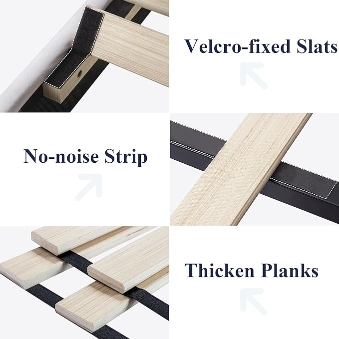 Allewie King Bed Frame/Velvet Upholstered Bed Frame with Vertical Channel Tufted Headboard/Strong Wooden Slats/Platform Bed Frame/Mattress Foundation/Box Spring Optional/Easy Assembly/White