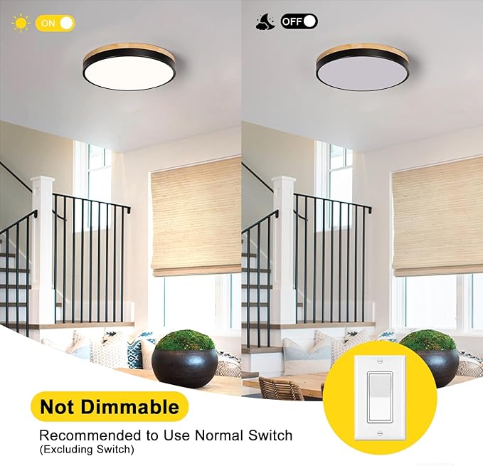 Modern Wood Ceiling Light,Round LED Flush Mount Ceiling Light,Minimalist Ceiling Lamp Black Ceiling Lighting Fixtures for Kitchen Bedroom Laundry Room Living Room Entryway Hallway&11.81 in