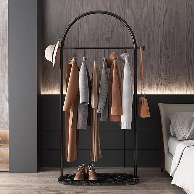 small clothing rack,heavy duty clothes rack with Marble base,metal garment racks for hanging clothes,Modern Coat Rack Freestanding with 2 Hooks for Bedroom Living Room Office