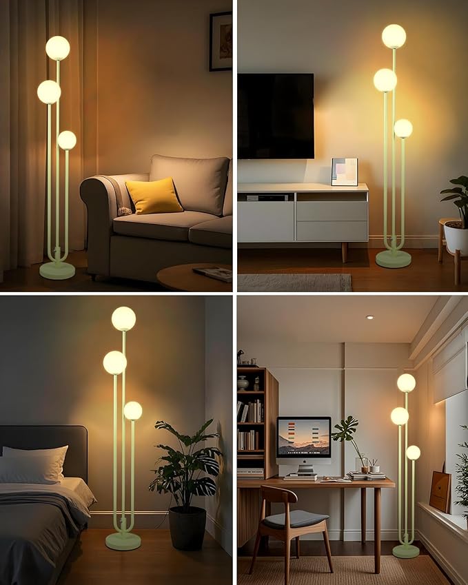 Lightdot 63IN Floor Lamp with 3 Green U-Pole, Modern Floor Lamp with 3000K Soft Warm White LED Bulbs Included, Candle Holder Style Modern Tall Lamp for Living Room/Wedding/Party