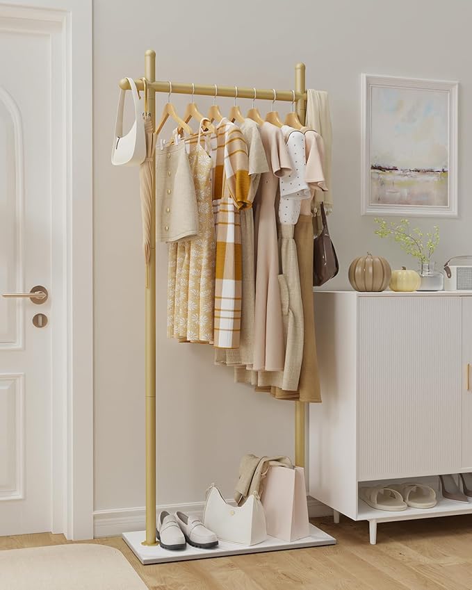 Coat Rack Freestanding with Natural Rock Base, Metal Coat Hanger Stand, Industrial Garment Rack, Clothes Tree for Bedroom Living Room Office To Hang Outerwear, Hats, 68.9in, Gold, Large