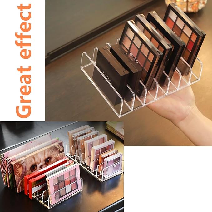 Eyeshadow Palette Organizer Use for Bathroom Countertops, Wardrobe, Shelf, Drawer, Sunglasses, Wallet, Contour Kit (Cosmetic Storage Box Small&Large) Makeup (2Pcs White Clear)Upgraded Version