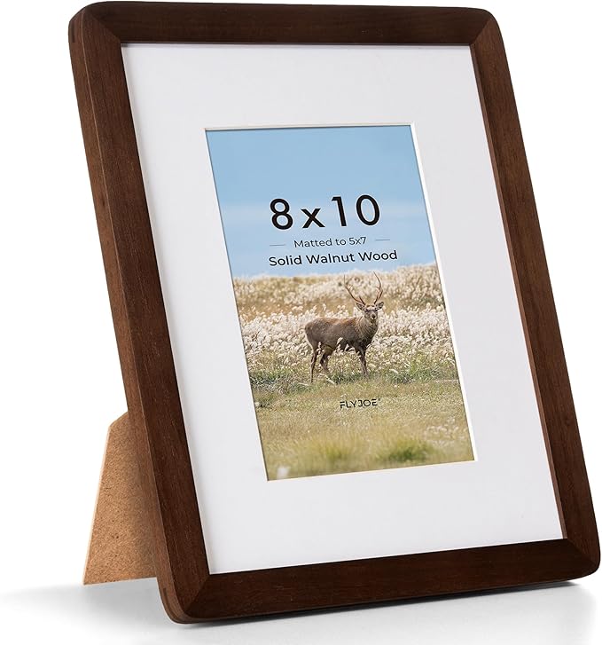 8x10 Picture Frame - Solid Walnut Wood 8 x 10 Photo Frame, 8''x10'' Frame With Mat For 5x7, Tabletop and Wall Display, Hanging Hardware Included, 8 By 10 Picture Frame Wood, Natural Walnut