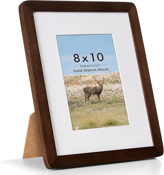8x10 Picture Frame - Solid Walnut Wood 8 x 10 Photo Frame, 8''x10'' Frame With Mat For 5x7, Tabletop and Wall Display, Hanging Hardware Included, 8 By 10 Picture Frame Wood, Natural Walnut