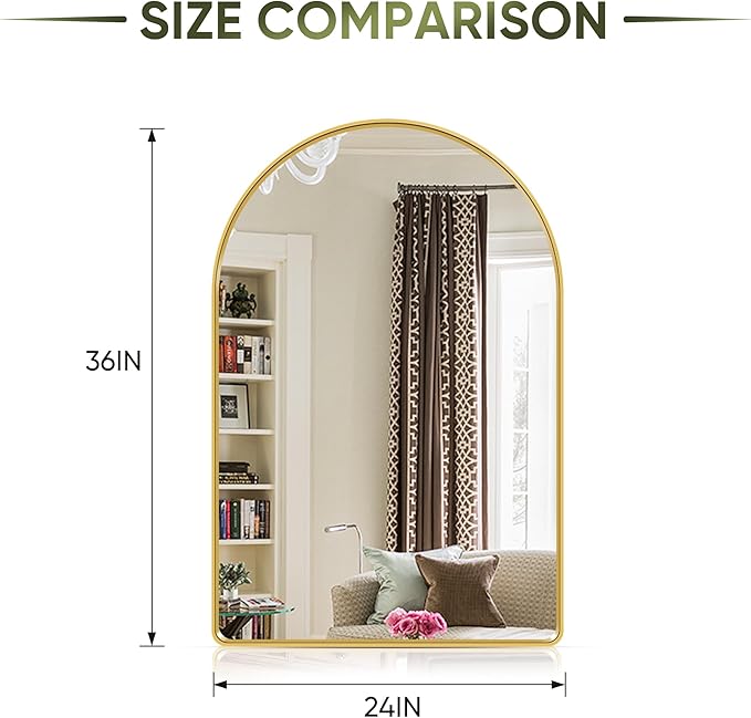 Suidia 24" x 36" Bathroom Mirror, Bathroom Vanity Mirror Metal Framed, Wall-Mounted Mirrors for Bedroom, Living Room, Entryway, Hallway, Gold, Arch Style