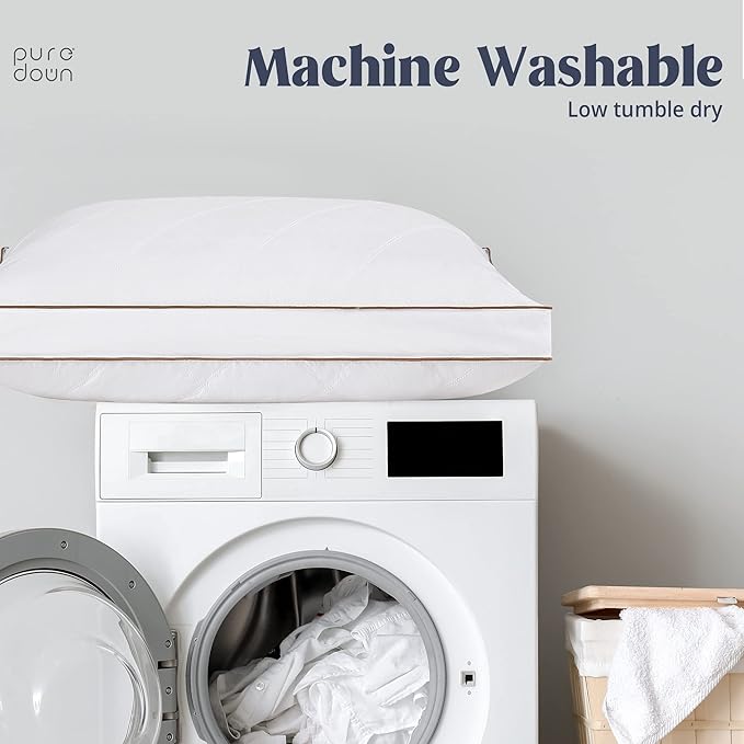 puredown® Goose Feathers and Down Pillow for Sleeping Gusseted Bed Hotel Collection Pillows, Queen, Set of 2