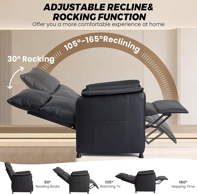 GarveeHome Elertric Recliner Chair with Massage and Heat, Adjustable Single PU Leather Recliners Sofa with Remote Control Home Theater Seating ＆Armchair for Living Room/Office (Leather, Black)