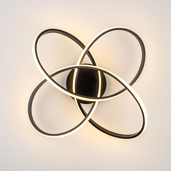 Modern LED Chandelier, 50W LED Ceiling Light with Remote Control, 3000-6000K Color Temperature Changing, Balck Chandelier for Bedroom, Entryway, Hallway, Kitchen