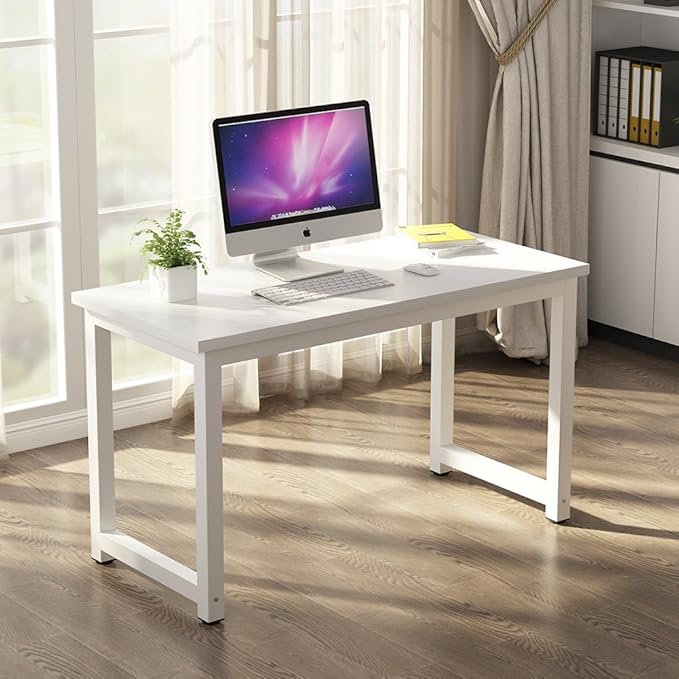 Tribesigns Modern Simple Computer Desk, 47 inch Office Desk Computer Table, Study Writing Study Desk for Home Office, White