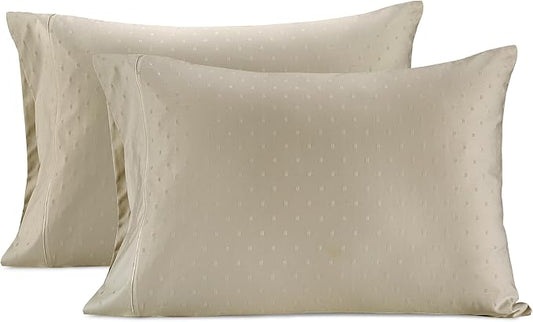 LANE LINEN Pillows Queen Size Set of 2, Soft 100% Egyptian Cotton, Cool & Smooth 1000 Thread Count Pillow Cases - Swiss Dot - Linen