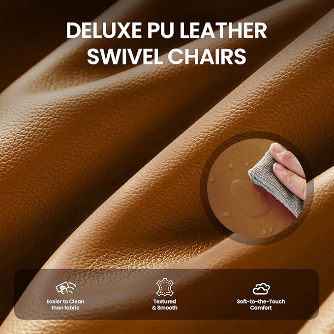 COLAMY 360° Swivel Accent Chair Set of 2 with Pillow, Leather Living Room Armchair No-Sag Foam & Sturdy Metal Base, Fully Assembled Swivel Single Sofa for Bedroom Living Room, Reading Room, Brown