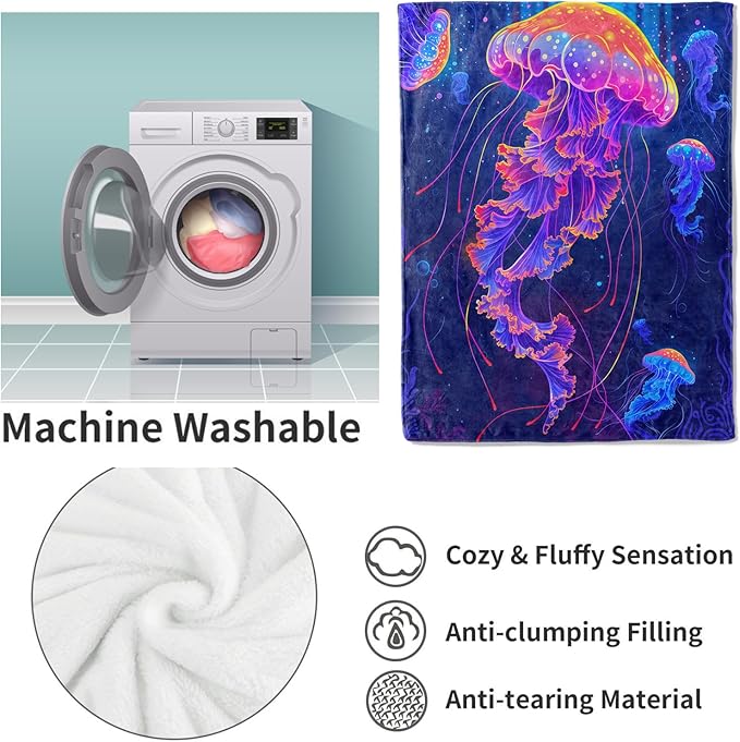Jellyfish Flannel Blanket, Jellyfish Gifts, Ocean-Themed Blanket for Women, Soft Lightweight Throw Blankets for Bed Home Travel Decor 50" x 60"