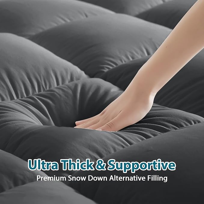 CYMULA Mattress Topper Queen Size - Extra Thick Cooling Mattress Pad Cover for Back Pain - Soft Mattress Protector Firm Bed Topper Pillow Top with 8-21 Inch Deep Pocket 3D Snow Down Alternative Fill