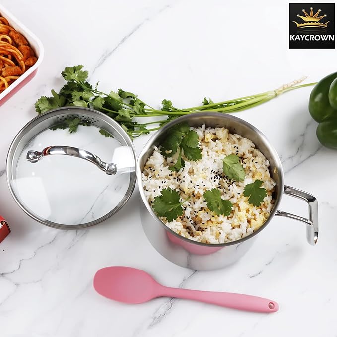 Stainless Steel Saucepan with Glass Lid, Multipurpose 1.5 Quart Sauce pan Sauce Pot with Straining Cover & Pour Spouts for Boiling Milk, Sauce, Gravies, Pasta, Noodles