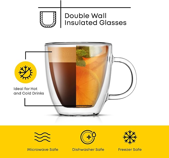 JoyJolt Savor Double Wall Insulated Glasses Espresso Mugs (Set of 2) - 5.4-Ounces