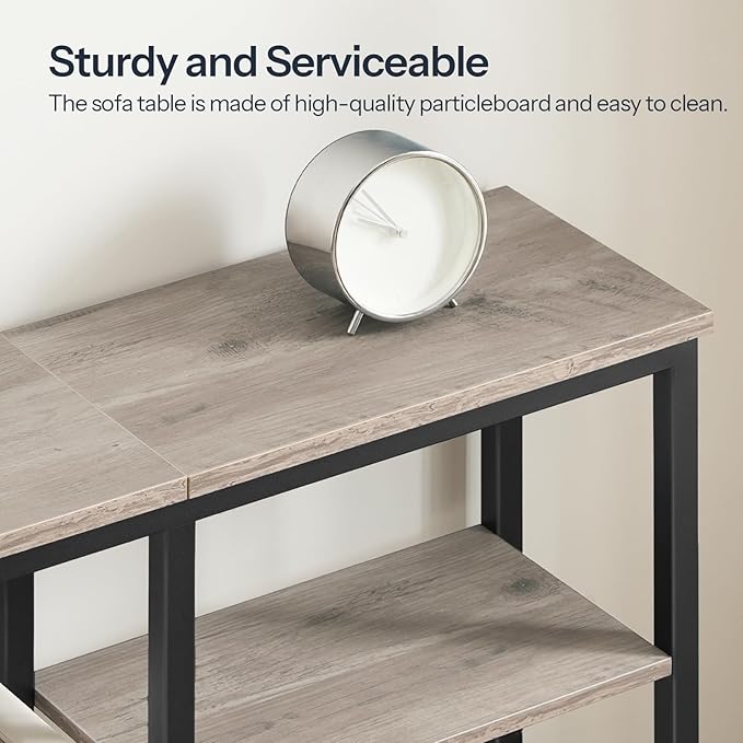 HOOBRO Narrow Console Table, Sofa Table, 4-Tier Industrial Hallway Table with Metal Mesh Shelf, Entryway Table with Adjustable Feet, for Entryway, Living Room, Hallway, Greige and Black BG79XG01