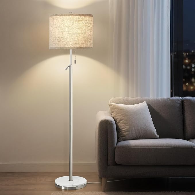 GyroVu Marble Floor Lamp, Adjustable Height Standing Lamp with Marble Base Tall Lamp with Pull Chain Switch Floor Lamps for Living Room, Bedroom & Office Bulbs Not Included(Silver)