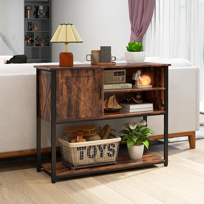 41" Console Table with Storage Shelf, Entryway Table with Storage, Behind Couch Table, Sofa Table for Entryway, Hallway, Living Room, Foyer, Kitchen, Rustic Brown