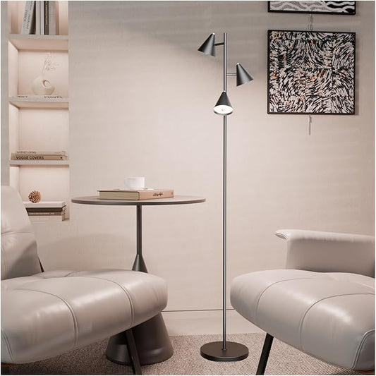 Floor Lamp 3 LED Lights Simple Design Tall Standing Rotatable Dimmable Lighting with Magnetic Remote Control for Bedroom Reading Room Office 5 Color Temperatures 6500K 63"