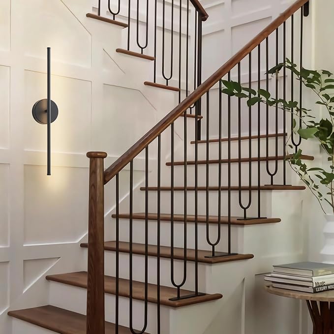 Battery Operated Wall Sconces, Dimmable Wall Sconces Set of Two, 350°Rotate, 3000K LED Black Wireless Wall Light for Living Room, Bedroom,Hallway, 20.4 Inch (2 Pack)