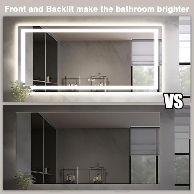 Large 84"x40" Light up Bathroom Mirror with Front Lit and Backlit, Anti-Fog Vanity Mirror with Lights, Stepless Dimmable Lighted Mirror, 3 Colors Smart Mirror (Horizontal/Vertical)