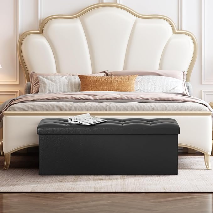 Storage Ottoman Bench, 43 Inch Ottoman Foot Rest, End of Bed Bench, Storage Chest, Load 700 lb, for Living Room, Bedroom, Entryway, Black