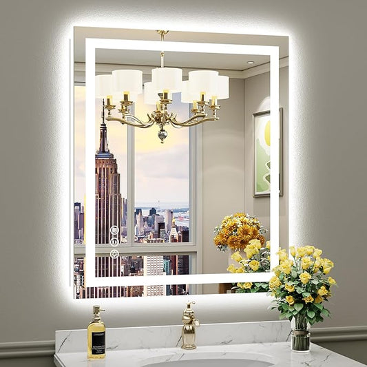 36"x30" LED Bathroom Mirror with Lights, Backlit & Front Lit, Anti-Fog Lighted Bathroom Vanity Mirror for Wall, Memory Function, Dimmable, HD Tempered Glass, Shatter-Proof