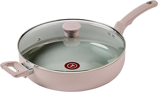 T-fal Refresh Ceramic Nonstick Saute Pan with Lid 5 Qt, Oven Safe up to 350°F Cookware, Stay-Cool Handle, Skillet Pots and Pans, Dusty Rose