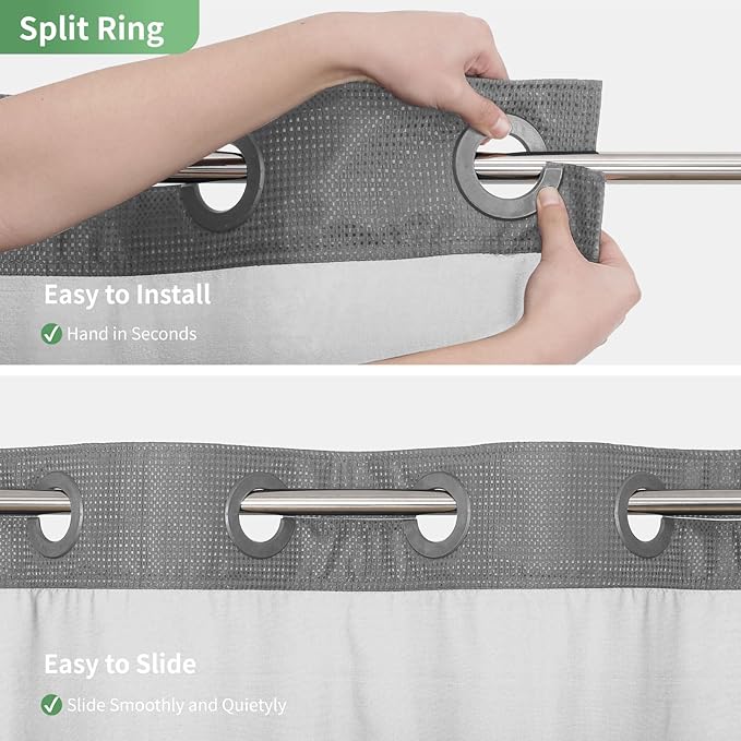 Stall No Hook Shower Curtain with Snap-in Fabric Liner Set,Waffle Weave Shower Curtains for Bathroom,Hotel Luxury Decor Bathroom Curtain Set,Waterproof & Washable,Grey,36Wx74H