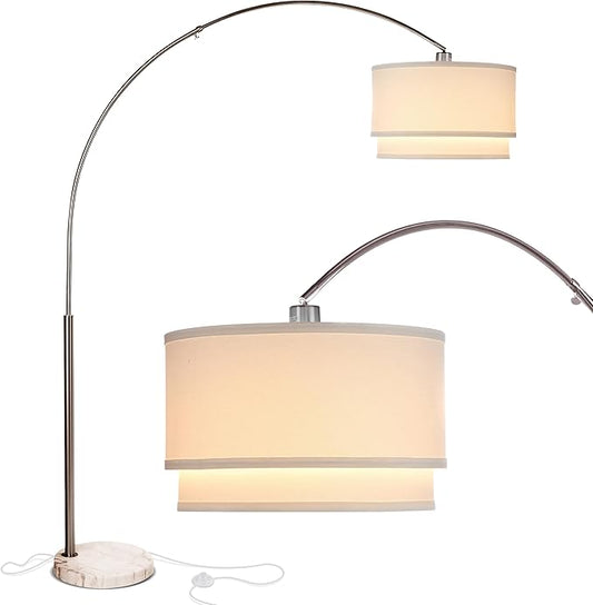 Brightech Mason Arc Floor Lamp - Modern Corner Standing Lamp with Unique Hanging Drum Lamp Shade for Living Room - Bright Overhead, Curved Hanging Light for Bedroom. Library, Den - Nickel