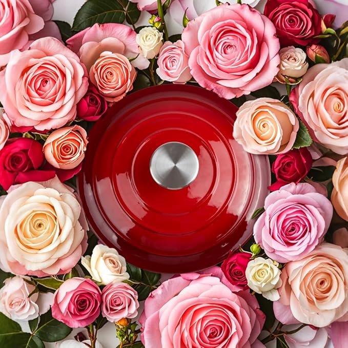 3 Quart Dutch Oven Enameled Cast Iron with Lid - Big Dual Handles - Oven Safe up to 500°F - Classic Round Pot for Versatile Cooking Red