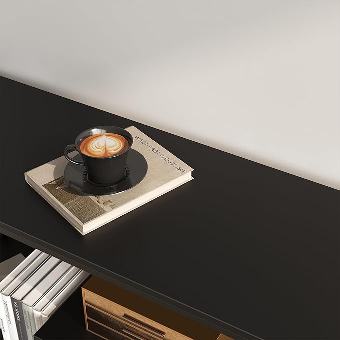 TV Stand for TVs up to 55 Inch, TV Console Table with 3-Tier Open Storage Shelves, Modern Industrial Entertainment Center for Living Room, Bedroom, Black