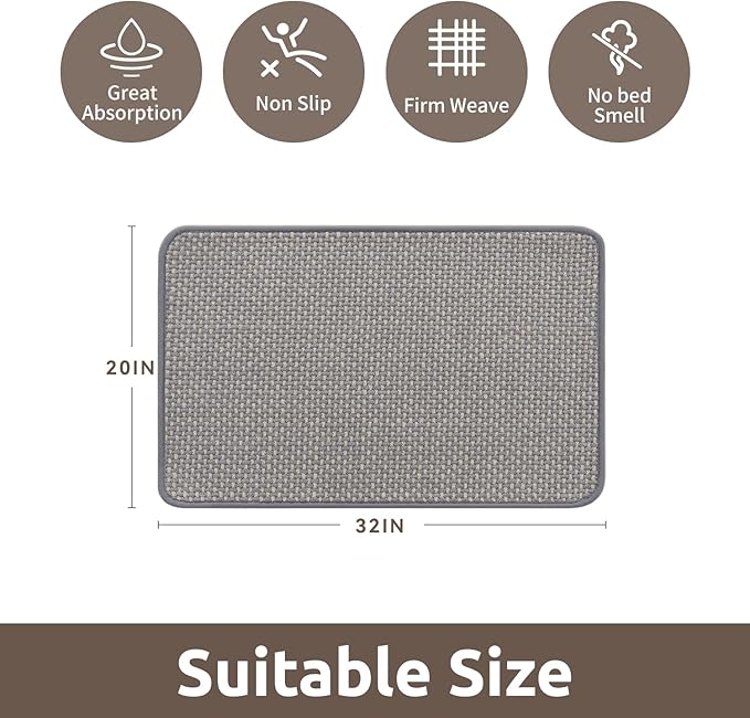 AMOAMI Chenille Bath Mat Super Absorbent Bathroom Mat Quick Dry Bath Mats for Bathroom Rubber Backed Bathroom Rugs Non Slip Washable Fit Under Door, Front of Bathtub, Sink, LIGHTGREY&Beige 20"x32"