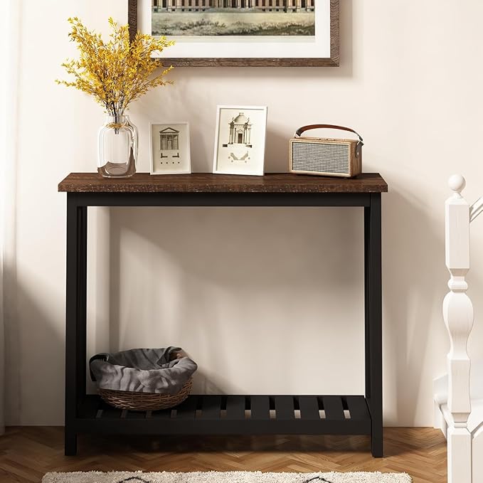 ChooChoo Console Table for Entryway Sofa Tables Living Room Farmhouse, Hallway Foyer Table Narrow with Shelf, Black