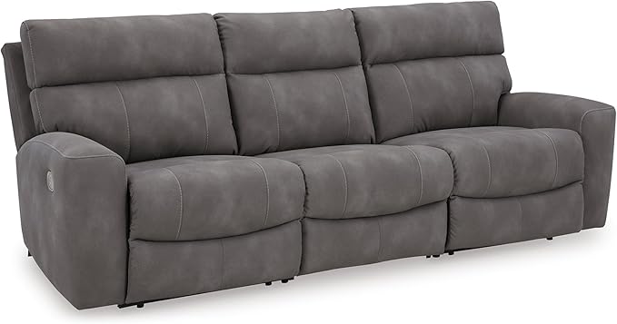 Signature Design by Ashley Next-Gen DuraPella Contemporary Faux Leather Modular Wall Hugger 3-Piece Power Reclining Sectional Sofa with Adjustable Headrest and USB Ports, Gray