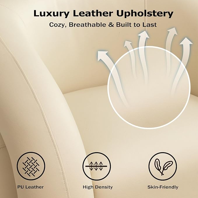 34.6" W Swivel Accent Chair, Modern Round Faux Leather Armchair for Living Room,Upholstered Comfy Sofa Chairs for Bedroom Reading Apartment Lounge,Fully Assembled(Dark Apricot)