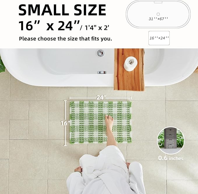 Waffle Bath Mat, Boho Bathroom Rugs Non Slip Washable Absorbent Checkered Bathroom Mat Quick Dry Cute Bath Mat, 24"x16" Green and White