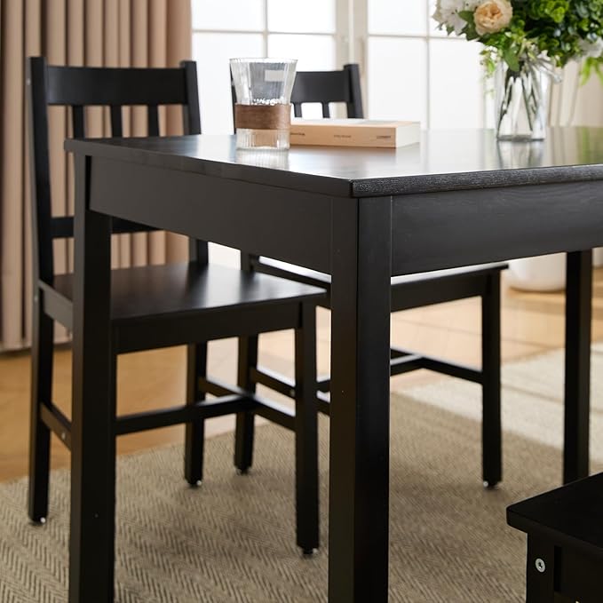 Dining Table Set for 4, 5 - Piece Kitchen Table Set 42.5 Inch Rectangular Dining Table with Chairs Solid Wood Dining Set for Kitchen/Dining Room,Home, Small Space, Apartment, Black