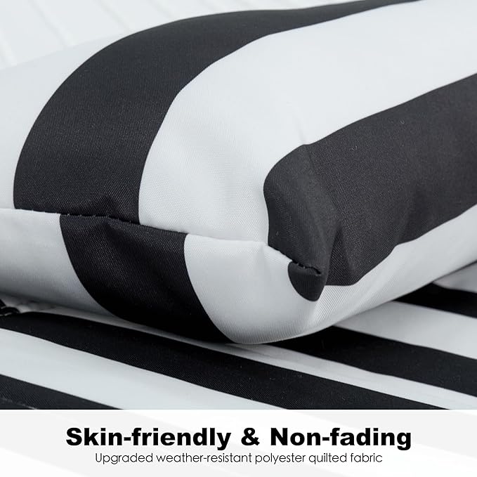 2 Person Hammocks for Outside, Double Quilted Fabric Outdoor Hammock with Spreader Bar, Large Removable Pillow, Storage Pockets, Carabiners, Max 475 lbs Capacity (Black White)