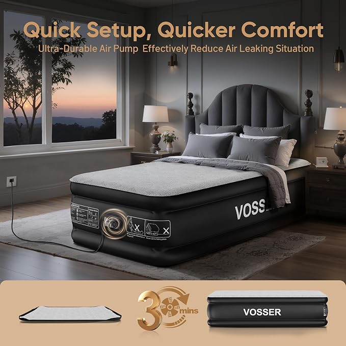 Twin Air Mattress with Built-in Pump,18'' Foam Topper Blow Up Mattress,Luxury Inflatable Mattress 2 Mins Self-Inflation/Deflation - Breathable and Flatness-Free for Camping, Home & Guests