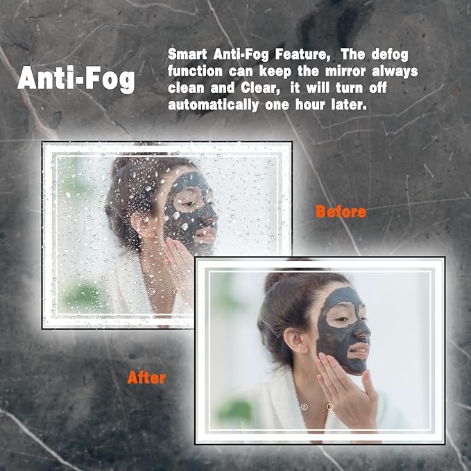 48" x 36" LED Bathroom Mirror with Lights Framed LED Mirror for Bathroom Backlit and Front Lighted Bathroom Mirror Black Square Aluminum Frame Anti-Fog Dimmable Adjustable Shatter-Proof