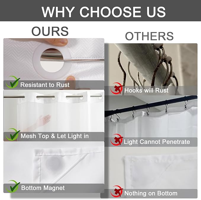 54x80 Inches, No Hook Shower Curtain with Snap in Fabric Liner Set, White Chevron Shower Curtain for Bathroom, Washable and Water Repellent, See Through Mesh Top Window